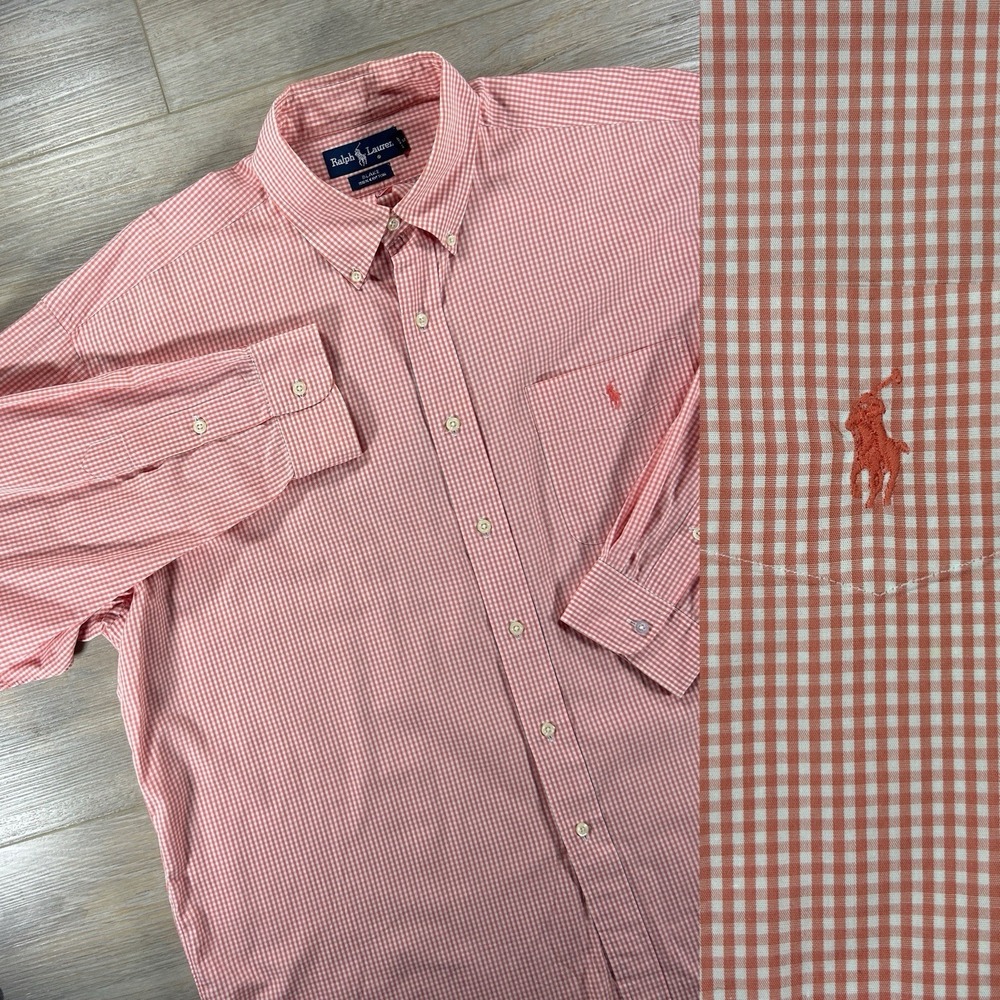 Ralph Lauren Men's XL Blake Orange White‎ Gingham Button Down Pocket